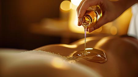 Olio essenziale versato sulla schiena massaggio aromaterapico Roma